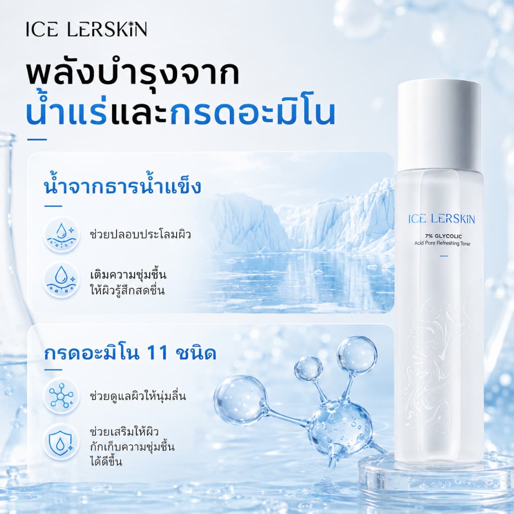 ICE LERSKIN 7% กรดกลิโคลิค โทนเนอร์ ฟื้นฟูผิวใส ลดสิวอุดตัน กระชับรูขุมขน 200ml รูปที่ 5