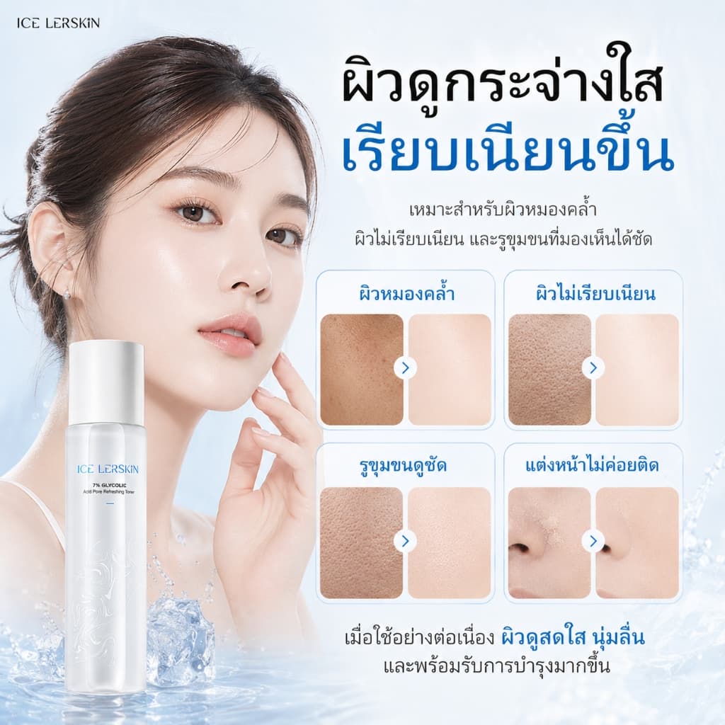 ICE LERSKIN 7% กรดกลิโคลิค โทนเนอร์ ฟื้นฟูผิวใส ลดสิวอุดตัน กระชับรูขุมขน 200ml รูปที่ 6