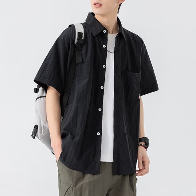 เสื้อเชิ้ตแขนสั้นคอปกสำหรับผู้ชาย น้ำหนักเบา ใส่สบาย ดีไซน์คล่องตัว รูปที่ 3