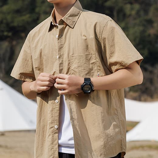 เสื้อเชิ้ตแขนสั้นคอปกสำหรับผู้ชาย น้ำหนักเบา ใส่สบาย ดีไซน์คล่องตัว รูปที่ 9