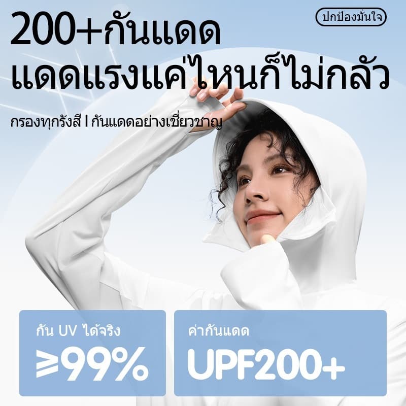 GENIO LAMODE เสื้อคลุม เสื้อคลุมกันแดด เสื้อเย็น มีหมวกกันแดด ซิปปิดหน้า เสื้อฮู้ดกันแสงแดด กันUV UPF200+ S-2XL รูปที่ 5