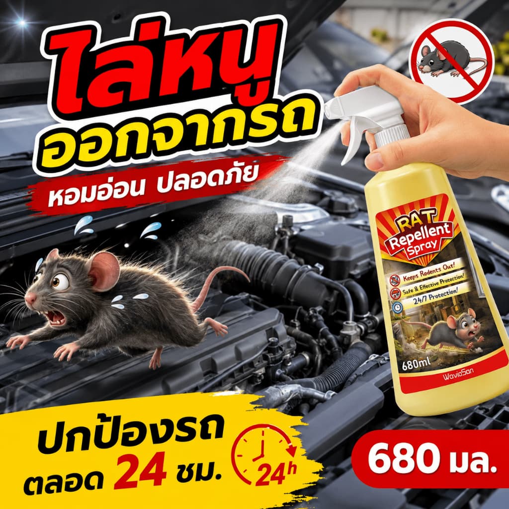 ขับไล่หนูอย่างต่อเนื่องUM สเปรย์ไล่หนู ยาไล่หนู เจลไล่หนู 680ml เหมาะสำหรับรถยนต์ ห้องเครื่อง และใช้ภายในบ้าน สูตรปลอดภัย รูปที่ 1