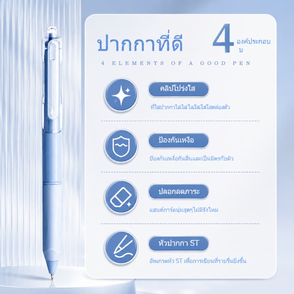 ปากกาเจล 0.5mm ปากกาแบบกด หมึกสีดำ หมึกเยอะ เขียนลื่น 5 ด้าม/กล่อง สำหรับเรียน สอบ จดโน้ต A00213 รูปที่ 9