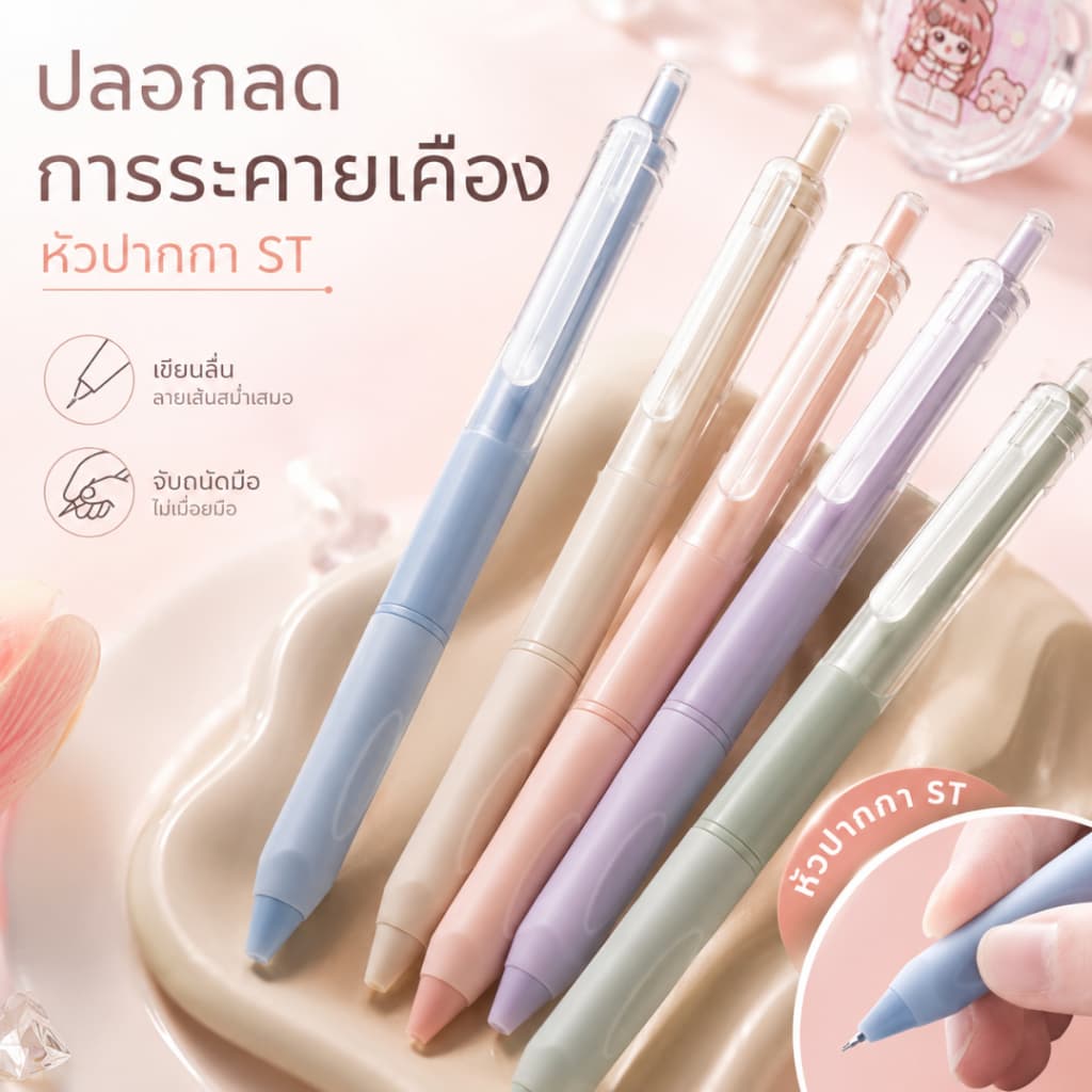 ปากกาเจล 0.5mm ปากกาแบบกด หมึกสีดำ หมึกเยอะ เขียนลื่น 5 ด้าม/กล่อง สำหรับเรียน สอบ จดโน้ต A00213 รูปที่ 3