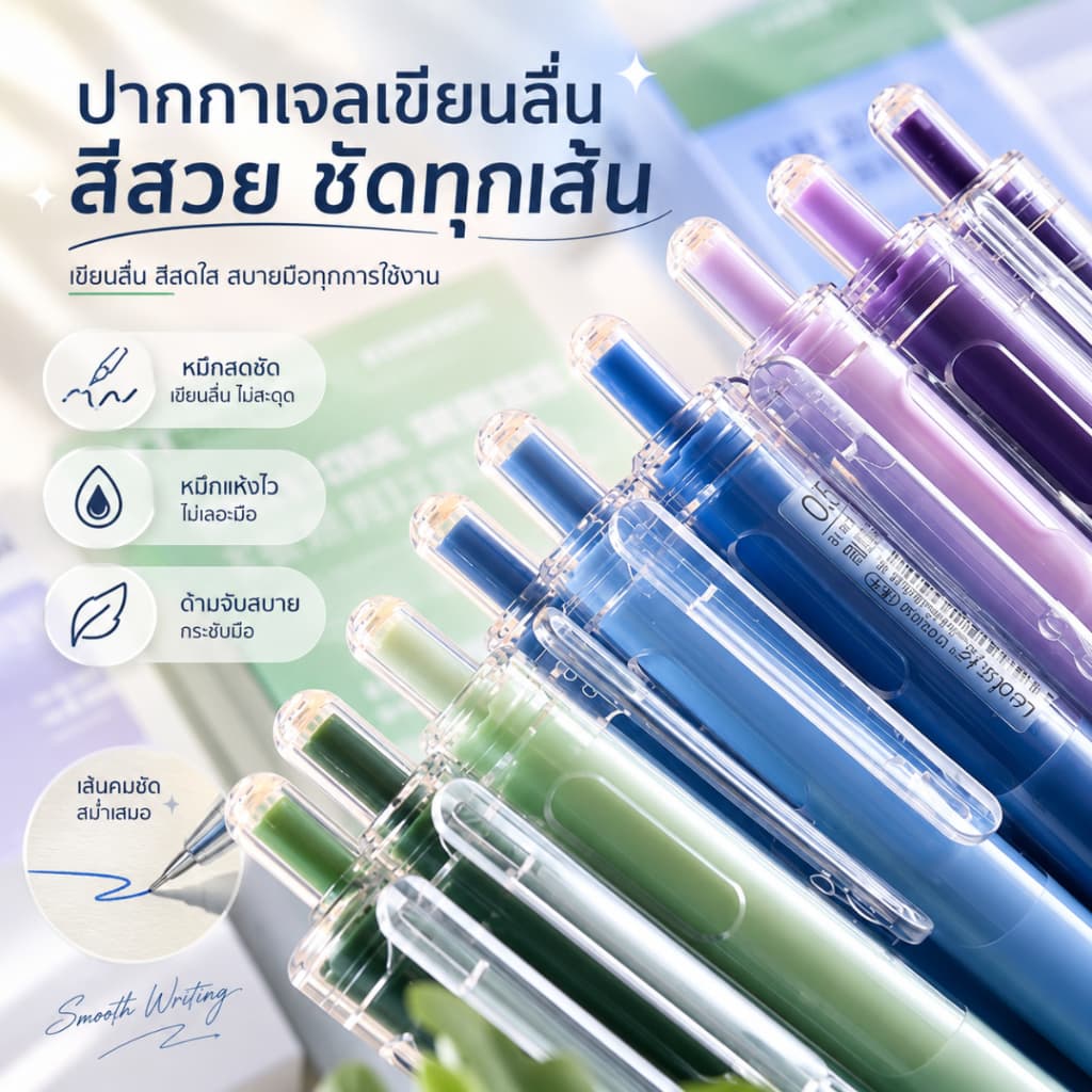 ปากกาเจล 0.5mm ปากกาแบบกด หมึกสีดำ หมึกเยอะ เขียนลื่น 5 ด้าม/กล่อง สำหรับเรียน สอบ จดโน้ต A00213 รูปที่ 4