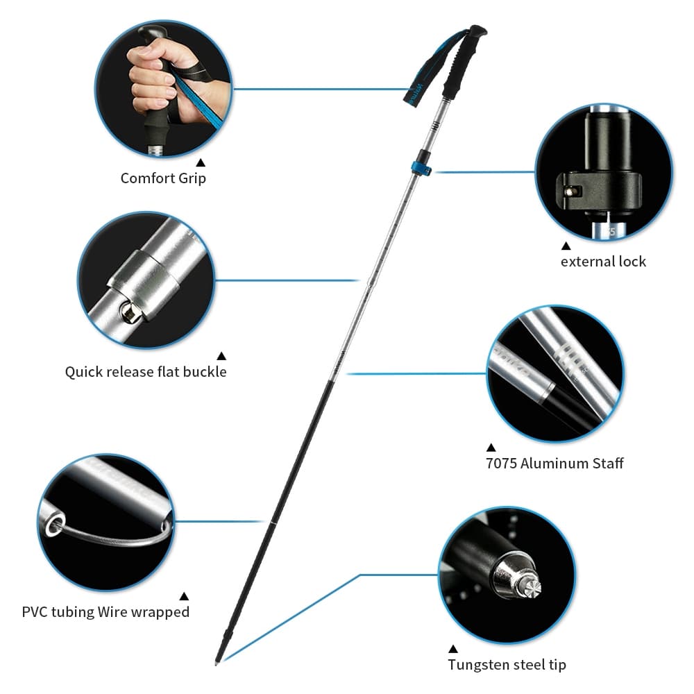 Naturehike ST09 Trekking Poles อลูมิเนียม Ultralight แบบพับได้ Trekking Stick เดินป่าเสาพับได้ Travel Walking Climbing Sticks รูปที่ 2
