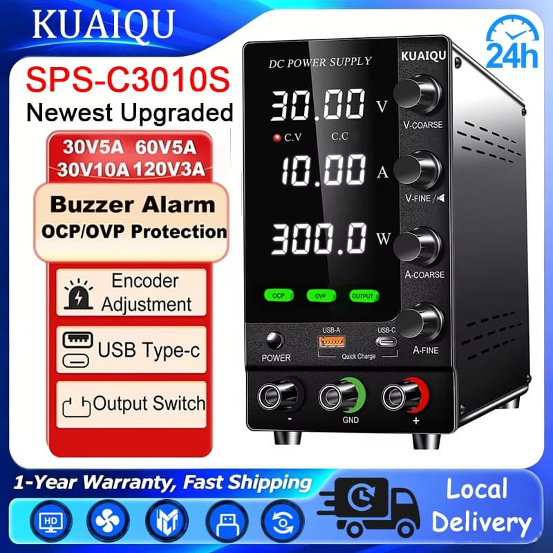 KUAIQU อัพเกรดตัวแปรปรับ Switching DC Power Supply 30V 10A Bench Power Supply 60V 5A,OCP OVP OUTPUT สวิทช์, SPS-C3010S รูปที่ 1