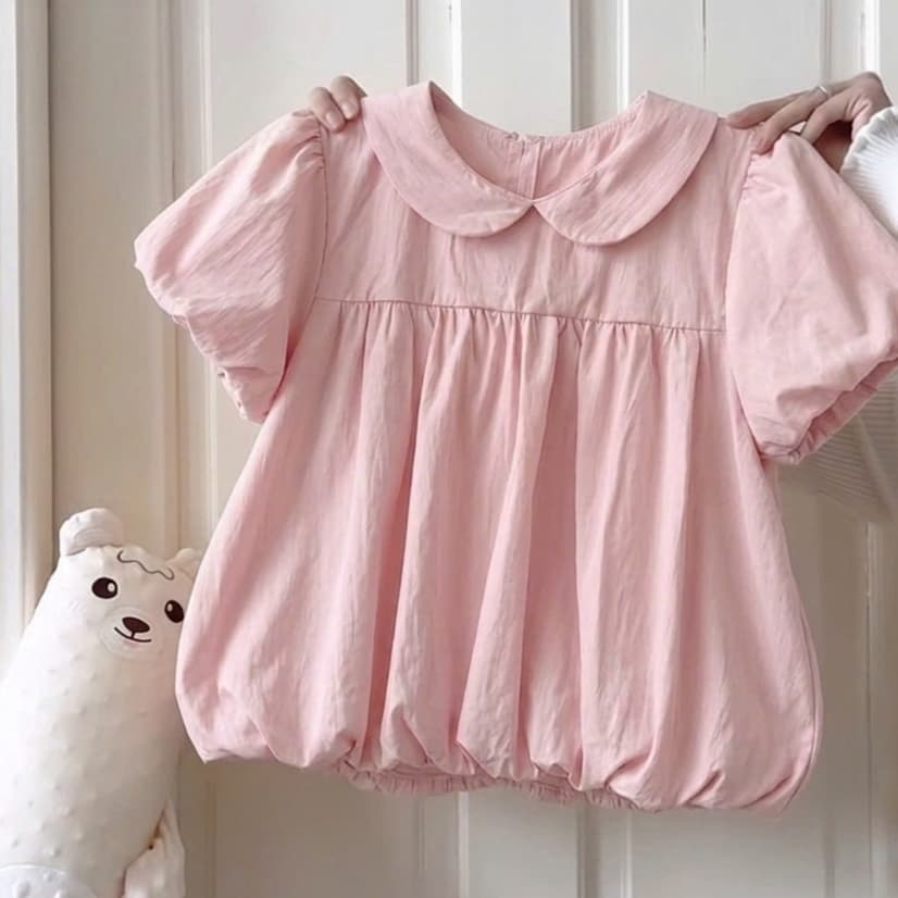 เสื้อคอตุ๊กตา สไตล์เกาหลี เสื้อเชิ้ตแขนสั้น ท็อปส์ซูสีทึบสำหรับสุภาพสตรี ผ้าไหมผ้า รูปที่ 5