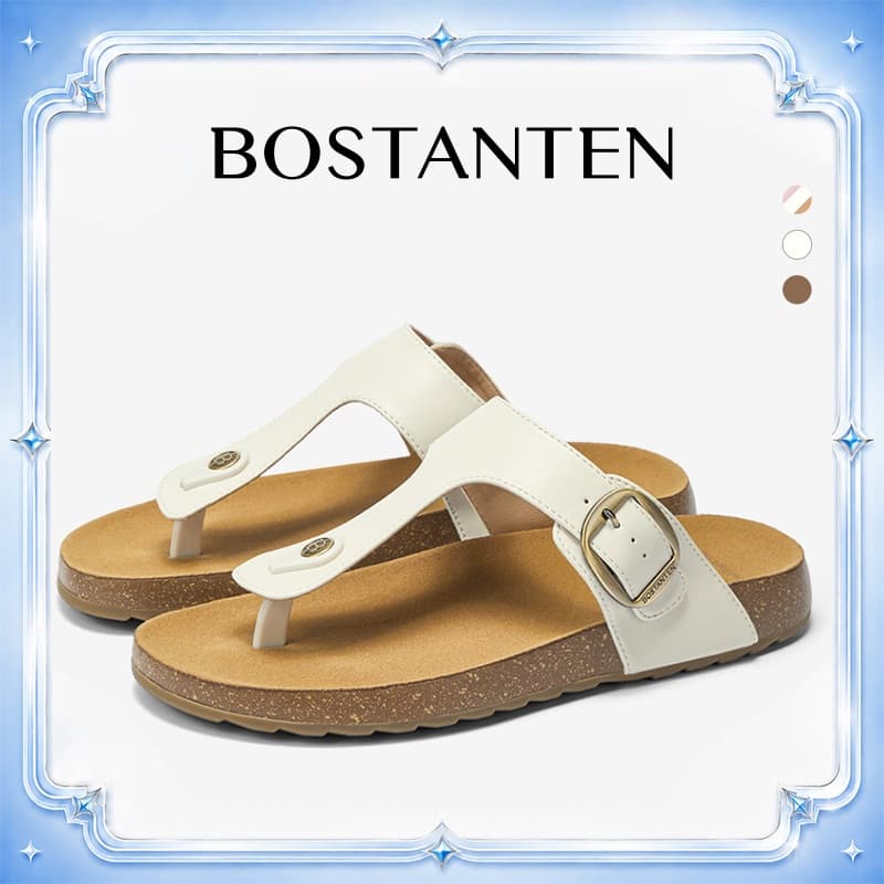 BOSTANTEN Gizth Shoes Women รองเท้าแตะแบบคีบ พื้นคอร์ก นุ่มสบาย กันลื่น ใส่ได้ทุกวัน รูปที่ 1