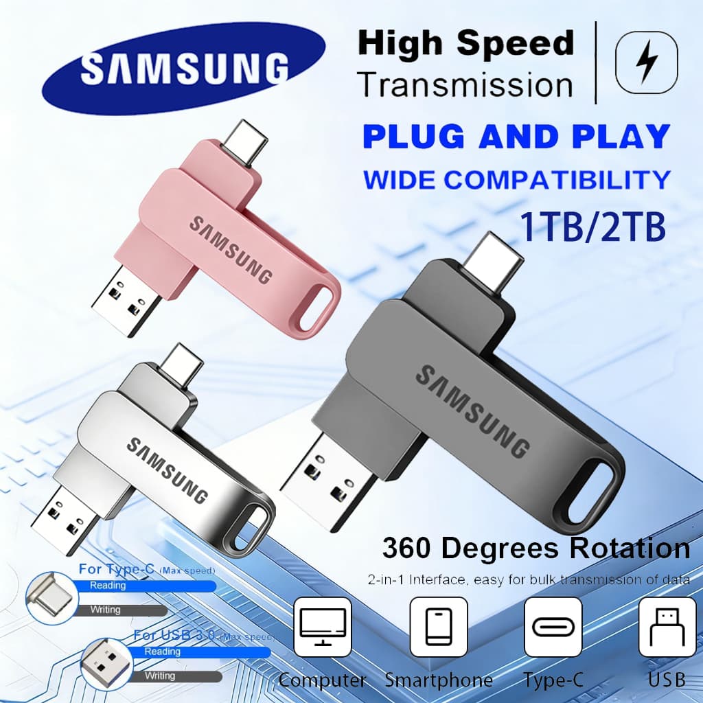 【รับประกัน 5 ปี】Samsung U Disk Type-C+USB 2in1 drive เมมแบบไดรฟ์คู่ ใช้งานได้ทุกอุปกรณ์ แฟลชไดรฟ์ แฟลชไดรฟ์โลหะ  ความเร็วสูง ตัวถังอัลลอยด์กระจายความร้อน แฟลชไดรฟ์ หน่วยความจําข้อมูล otg