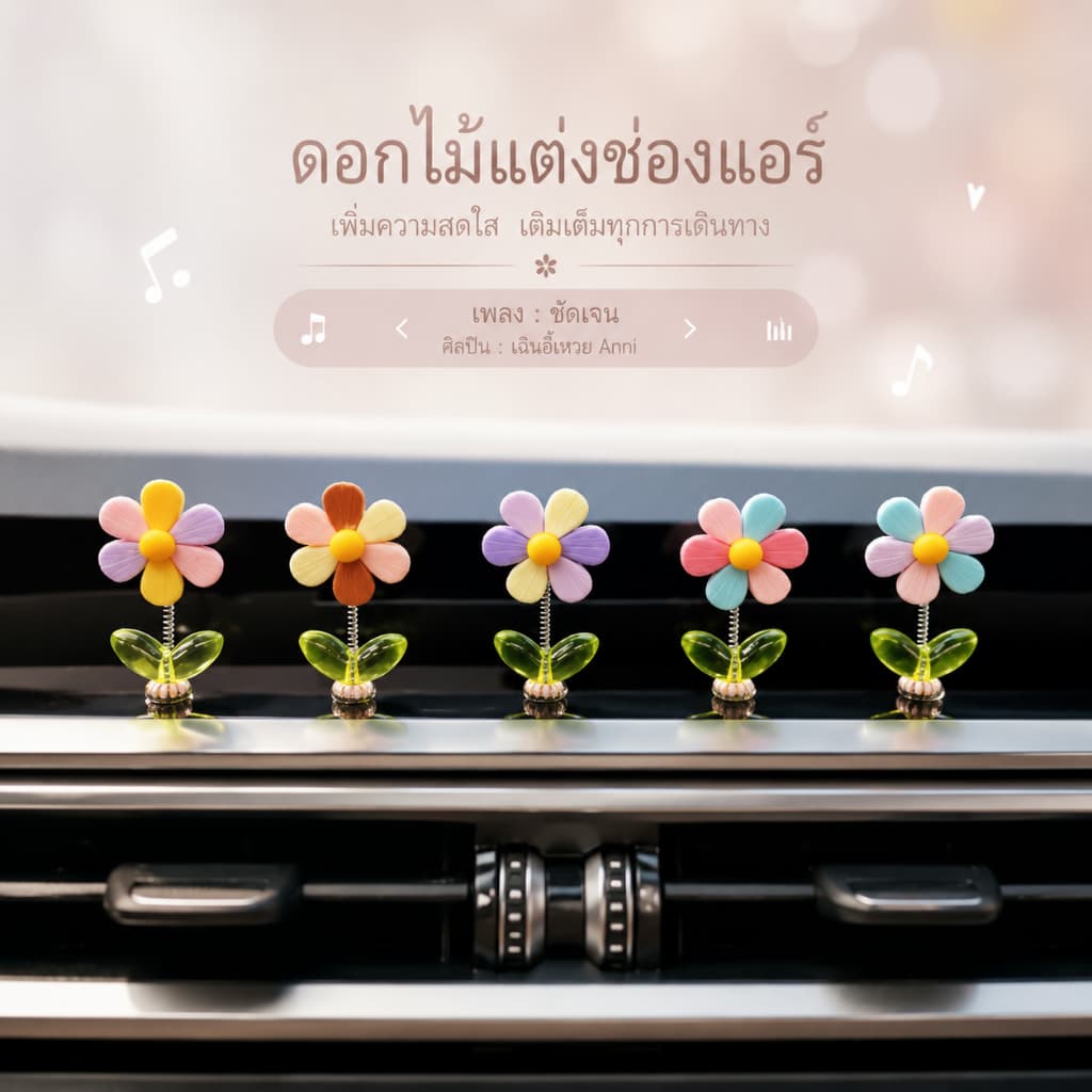 ดอกไม้ตกแต่งในรถ 5 ดอก ของแต่งรถยนต์ ของแต่งหน้ารถ สปริงกันสะเทือน สีพาสเทล น่ารัก แต่งคอนโซลรถ A00308 รูปที่ 9