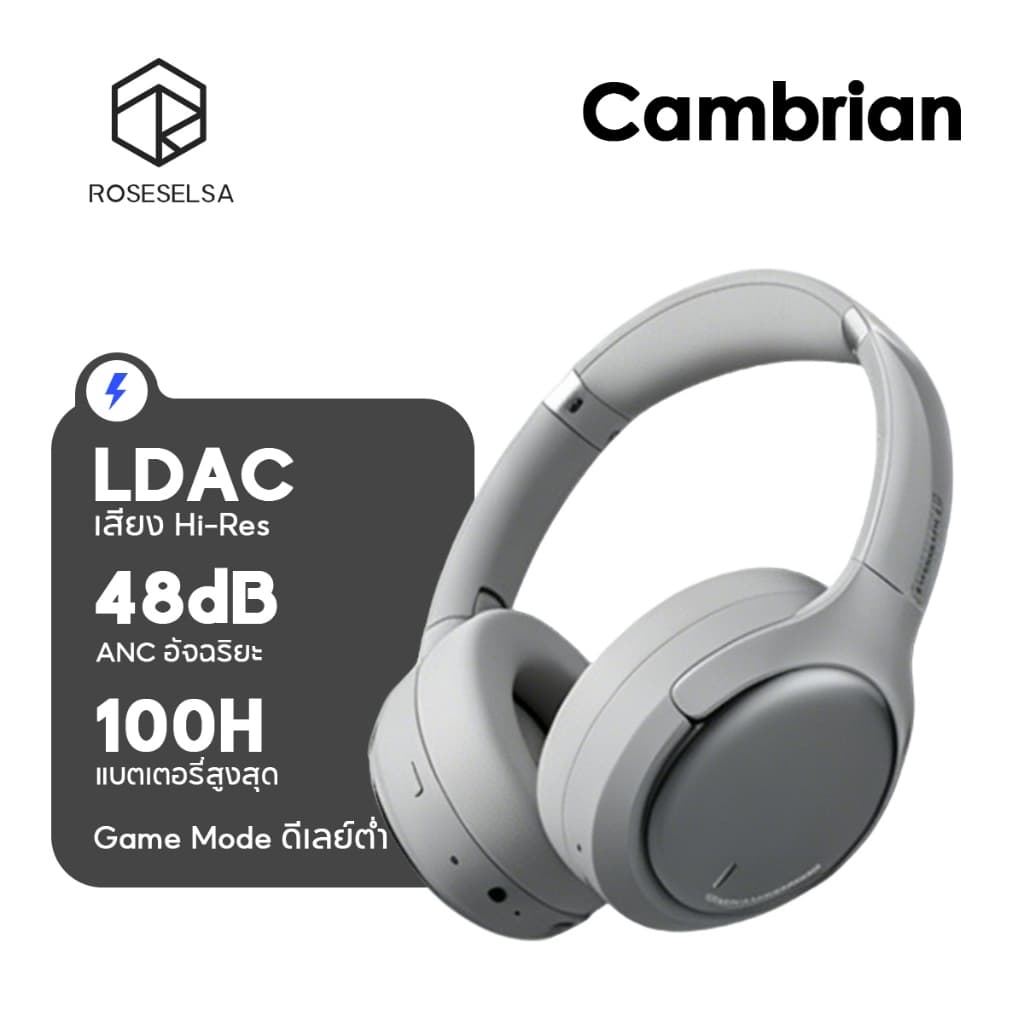 ROSESELSA Cambrian Hi-Res ANC หูฟัง 48dB การตัดเสียงรบกวน LDAC เสียง 100H แบตเตอรี่ Dual อุปกรณ์โหมดเกม Latency ต่ํา 5-Mic ENC Memory Foam Cushions รูปที่ 1