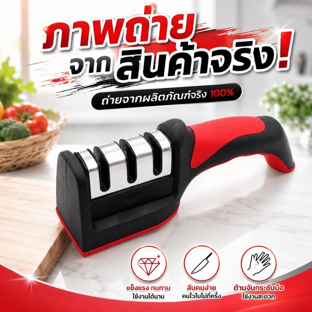 ที่ลับมีด 3 ขั้นตอน ลับคมได้รวดเร็ว ฟื้นฟูคมมีดง่าย ใช้งานสะดวก แข็งแรงทนทาน สำหรับมีดครัวทุกประเภทS00215 รูปที่ 8