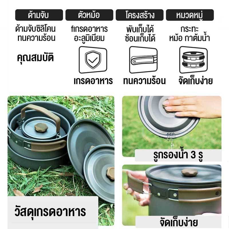 ชุด หม้อสนาม ปิคนิคแบบพกพา สำหรับ 4-6 ท่าน หม้อสนาม หม้อตั้งแคมป์ 0.8 MM ตั้งแค้มป์ พกพาสะดวก หม้อแคมป์ปิ้ง รูปที่ 7