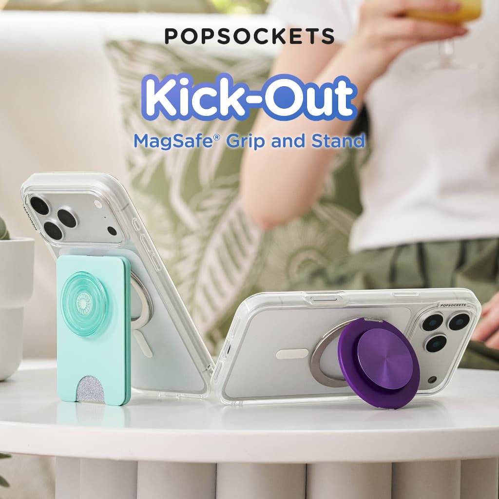 PopSockets MagSafe Kick-Out Grip & Stand | ด้ามจับโทรศัพท์ระดับพรีเมียม | Best MagSafe iPhone Holder & คล้ายกับที่ใส่แหวน iPhone | ขาตั้ง iPhone ตั้งโต๊ะ และตัวยึด MagSafe รูปที่ 1