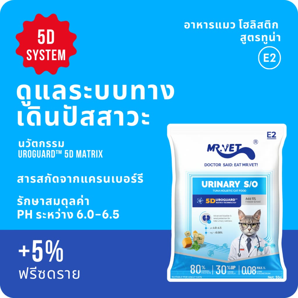 MR.Vet E2 UroGuard™ อาหารแมวเมทริกซ์ 5ง 50ก – รองรับสุขภาพทางเดินปัสสาวะ & ไต ควบคุม ปริญญาเอก ปัสสาวะ ป้องกันหิน พร้อมโปรตีนสูง 30% จากปลาทูน่า รูปที่ 1