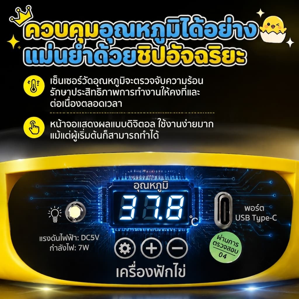 HzCc เครื่องฟักไข่ขนาดเล็ก 4/6/8/16/36/64/120 ฟอง ระบบอัตโนมัติ ต่อพ่วง USB/Powerbank ตู้ฟักไข่นก ไข่ไก่ ควบคุมอุณหภูมิอัจฉริยะ รูปที่ 5