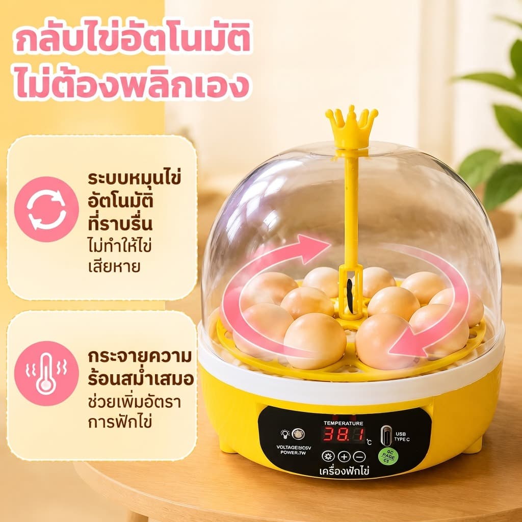 HzCc เครื่องฟักไข่ขนาดเล็ก 4/6/8/16/36/64/120 ฟอง ระบบอัตโนมัติ ต่อพ่วง USB/Powerbank ตู้ฟักไข่นก ไข่ไก่ ควบคุมอุณหภูมิอัจฉริยะ รูปที่ 3