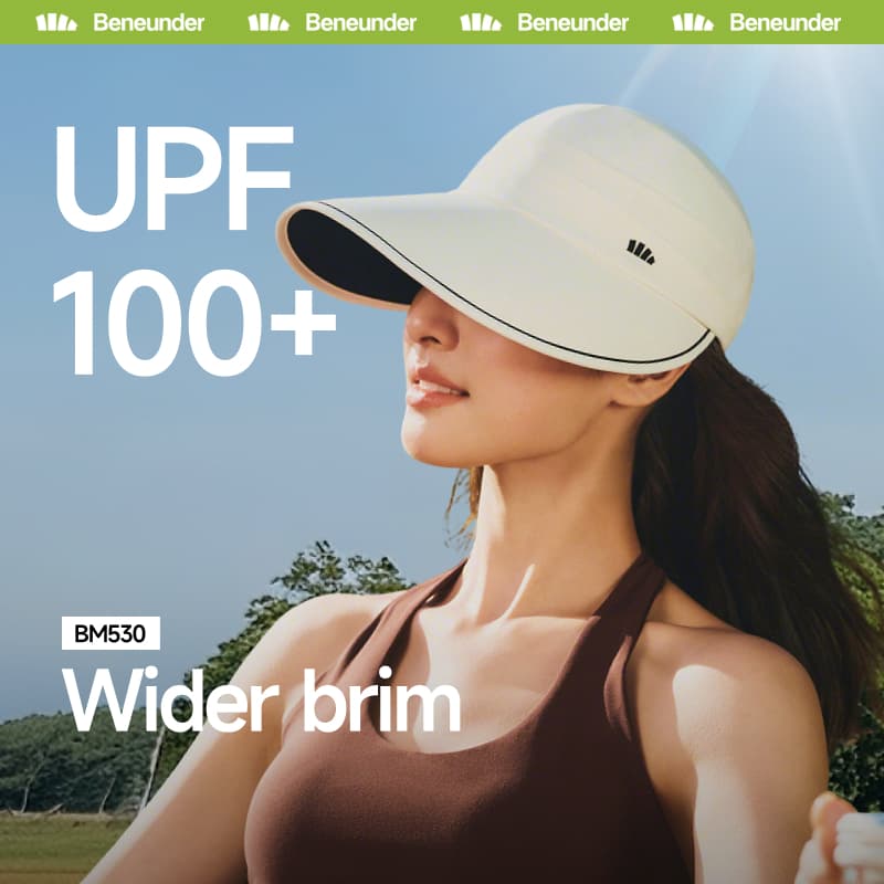 Beneunder BM530, หมวกกันแดดปีกกว้าง UPF100+, โป๊ะเต็ม 100%, ซักได้, ปีกขนาดใหญ่ 12 ซม., เย็น 17.2°C ภายใต้หมวก, แถบเหงื่อออกระบายความร้อน, AAA ต้านเชื้อแบคทีเรีย, น้ําหนักเบาพิเศษ 75g, ปรับได้ รูปที่ 1