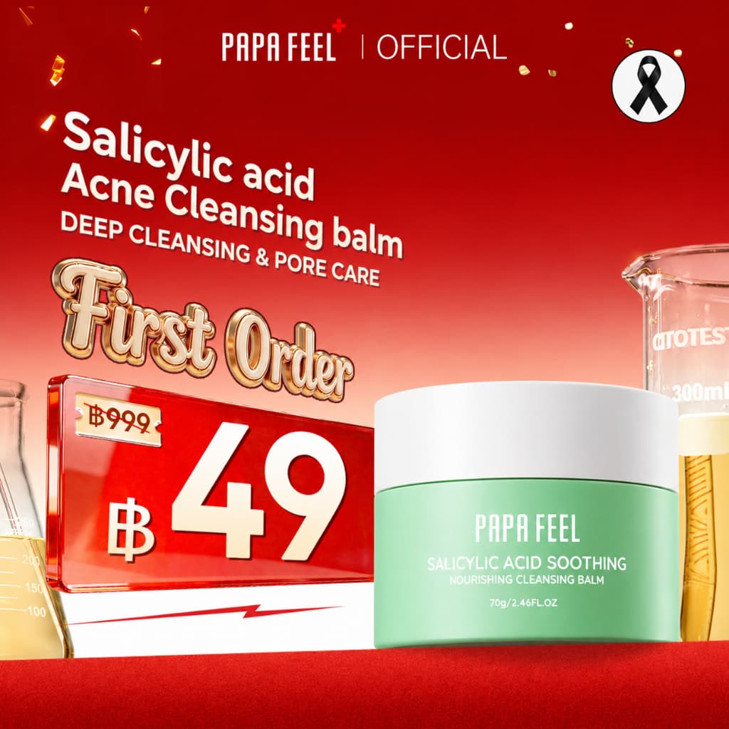 PAPA FEEL Salicylic acid Acne Cleansing balm 70g บาล์มลบเมคอัพ คลีนหมดจดไม่ง้อสำลี ลบออกแม้เครื่องสำอางกันน้ำ