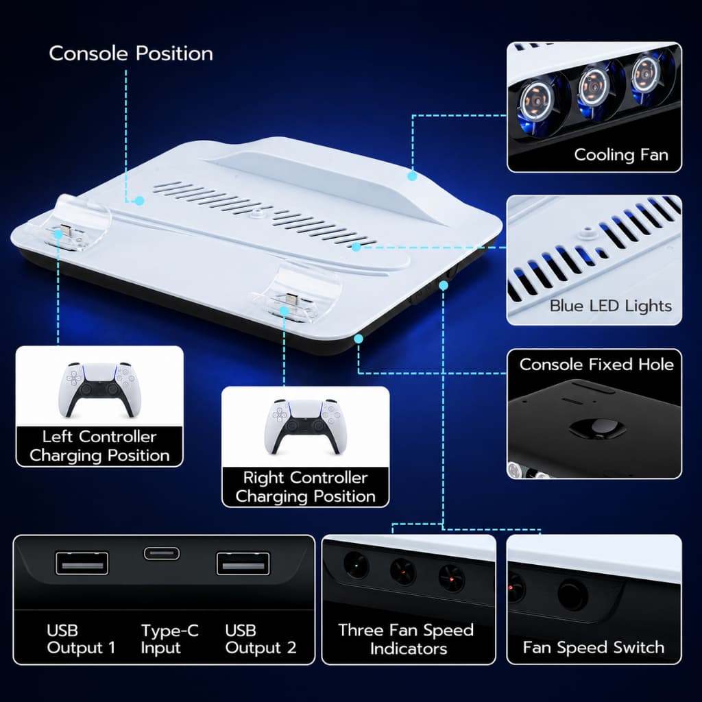 DOBE แท่นระบายความร้อนอเนกประสงค์พร้อมชาร์จ สำหรับ PS5 Pro/PS5 Slim/PS5 รูปที่ 4