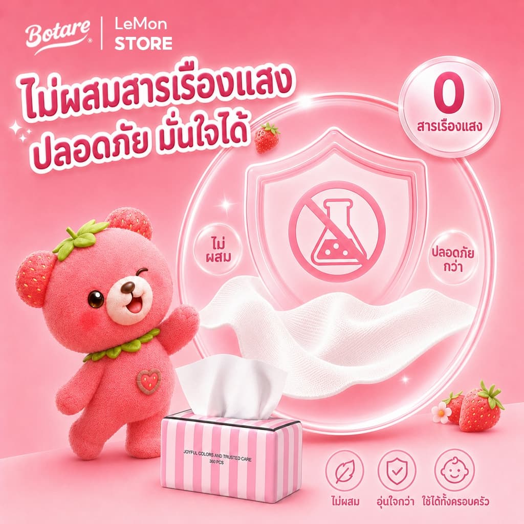 Botare® CHEERFUL™PINK กระดาษทิชชู่แขวนหนานุ่ม 4 ชั้น ทิชชู่เด็ก เยื่อไม้FSC สำหรับคนเป็นภูมิแพ้ ทิชชู่คุ้มค่า ซึมซับได้ดี 175*155มม. 1800แผ่น facial tissue GB/T20808 รูปที่ 7