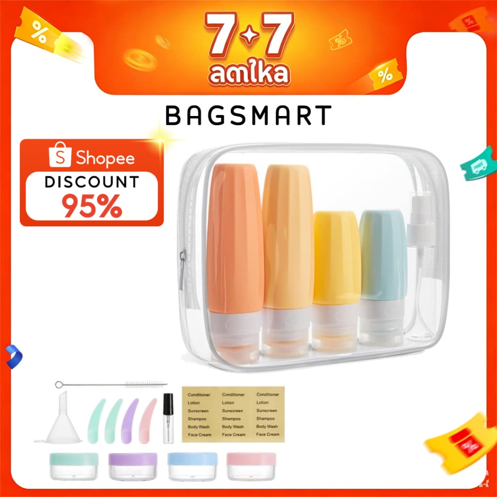BAGSMART 18 Pack Set Travel Storage Bag for Toiletries, TSA Leakproof Silicone Containers Bottles for Shampoo Cosmetics รูปที่ 1