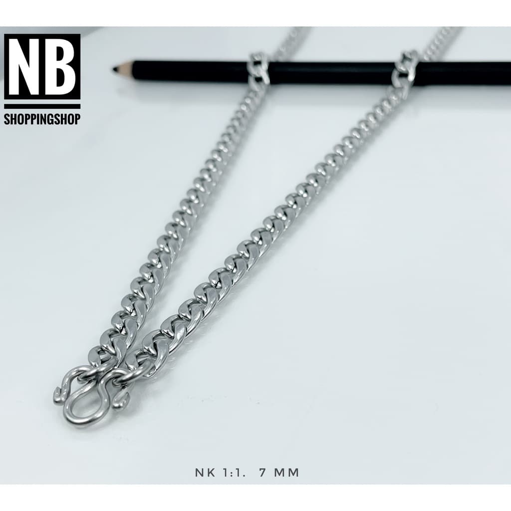 S-647 สร้อยคอสแตนเลส ลายแบนเรียบNK กว้าง7mm สร้อยแฟชั่น Hiphop สร้อยพระ ไม่ลอกไม่ดำ 100% ใส่อาบน้ำได้ สร้อยคอnecklace รูปที่ 2