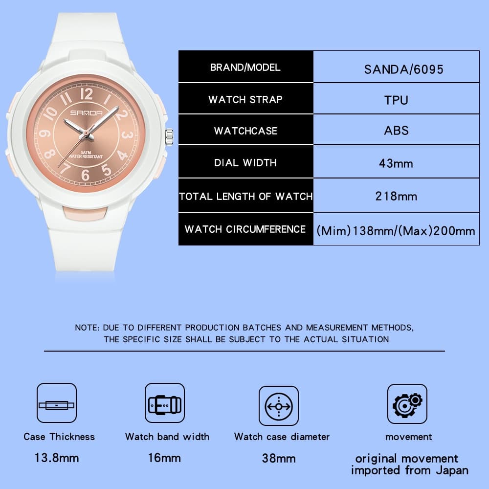 Sanda 2022 นาฬิกาข้อมือสปอร์ต กันน้ํา สีพื้น สําหรับเด็กผู้ชาย ผู้หญิง 6095-14 รูปที่ 5