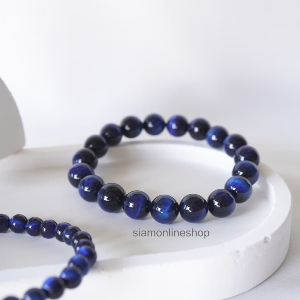 BLUE TIGEREYE หินบลูไทเกอร์อาย พลอยตาเสือสีน้ำเงิน เลือกขนาดเม็ดหินได้ สร้อยข้อมือหินแท้ by siamonlineshop รูปที่ 6