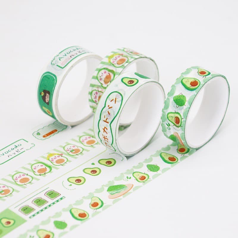 เทปตกแต่ง อะโวคาโด 4 ม้วน วาชิเทป DIY กล่อง ตกแต่ง ไดอารี่ สติ๊กเกอร์ เทป สติกเกอร์ เทปกระดาษ Washi tape เครื่องเขียน รูปที่ 3