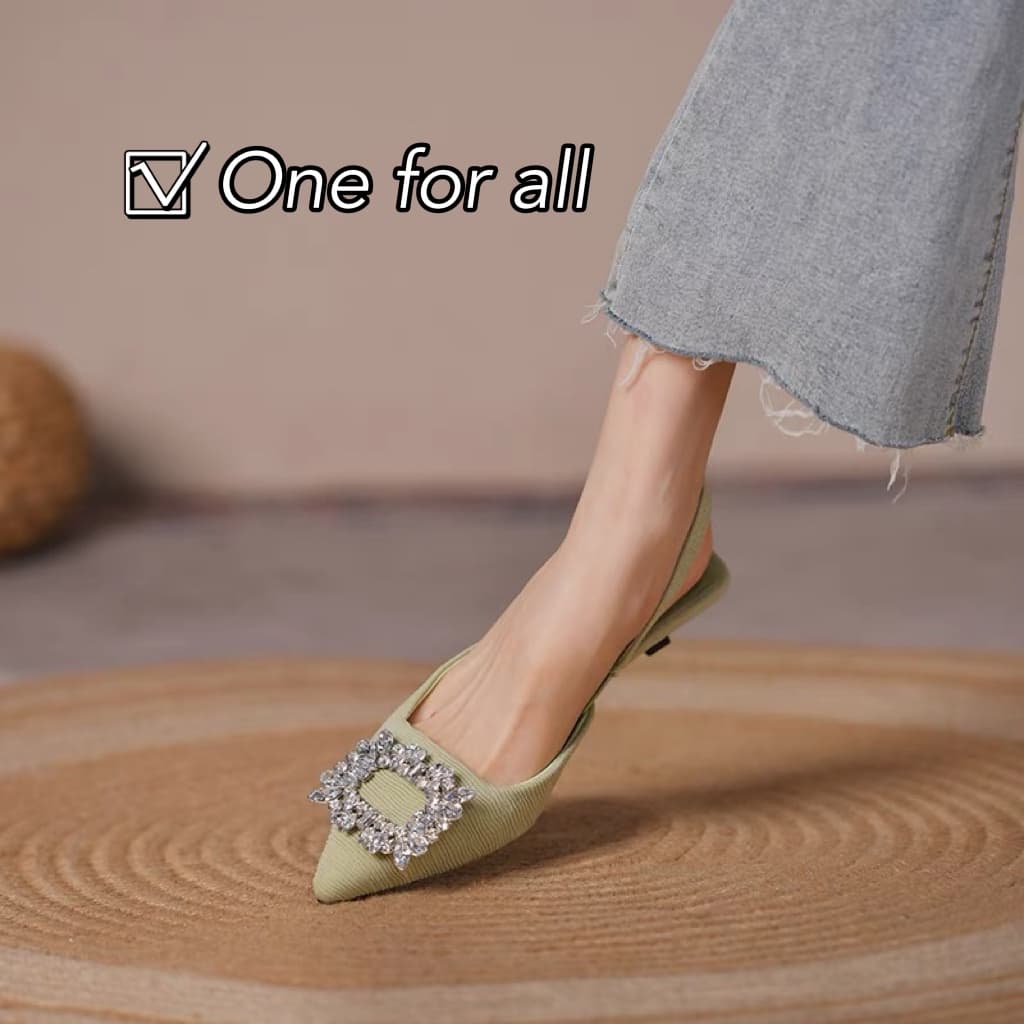 One for all จากไทย TX378 รองเท้าส้นสูง สูง2นิ้ว ปลายแหลม ประดับพลอยเทียม ทรงมุลเลอร์แฟชั่นสำหรับสตรี รูปที่ 9