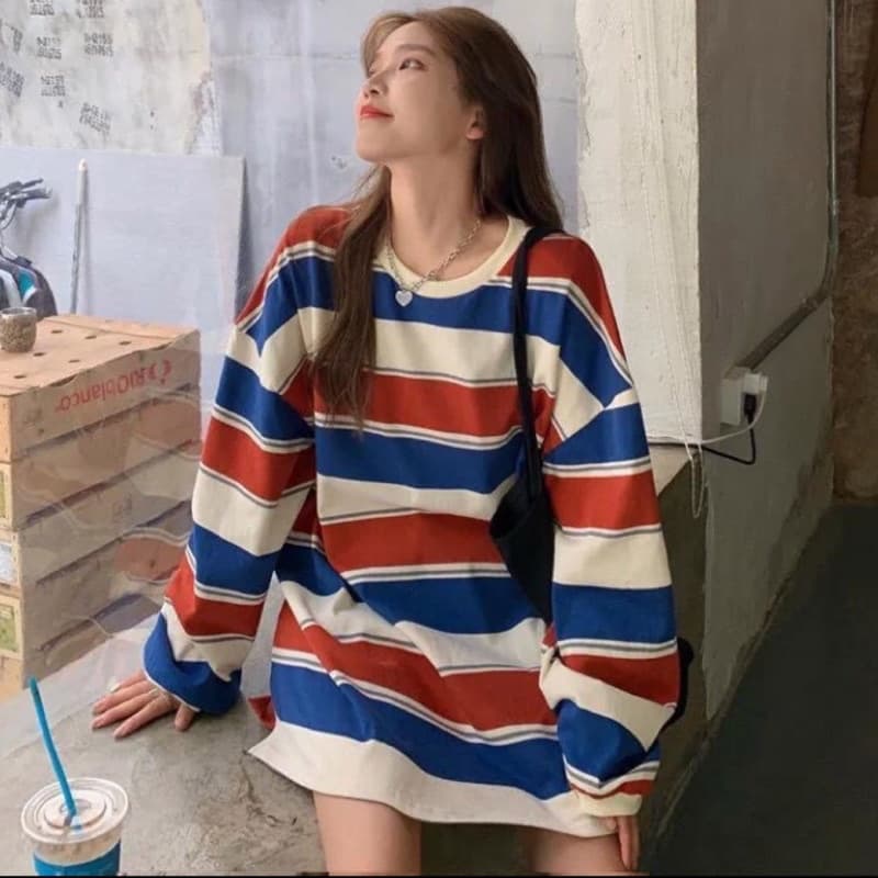 เสื้อยืดแขนยาวลายอิฐ เสื้อยืดแขนยาวลายวัว เสื้อยืดไซส์ใหญ่ผู้หญิงคนอ้วน oversized รูปที่ 3