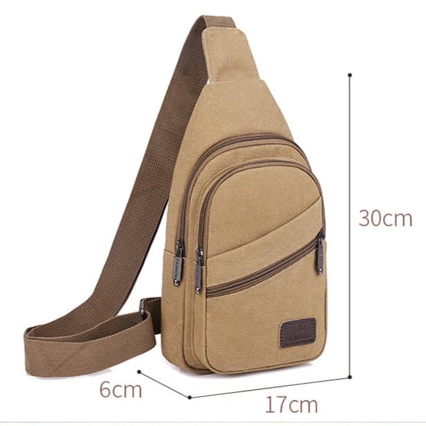 กระเป๋าคาดอก ผ้าแคนวาส มี5ช่องหลายซิป ผ้าหนาใบใหญ่ bagdance รูปที่ 9
