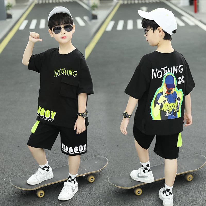 Ones เสื้อผ้าเด็กสองชิ้นแขนสั้นเด็กชาย ชุดสูทแขนสั้นหล่อสไตล์เกาหลีใหม่ รูปที่ 6