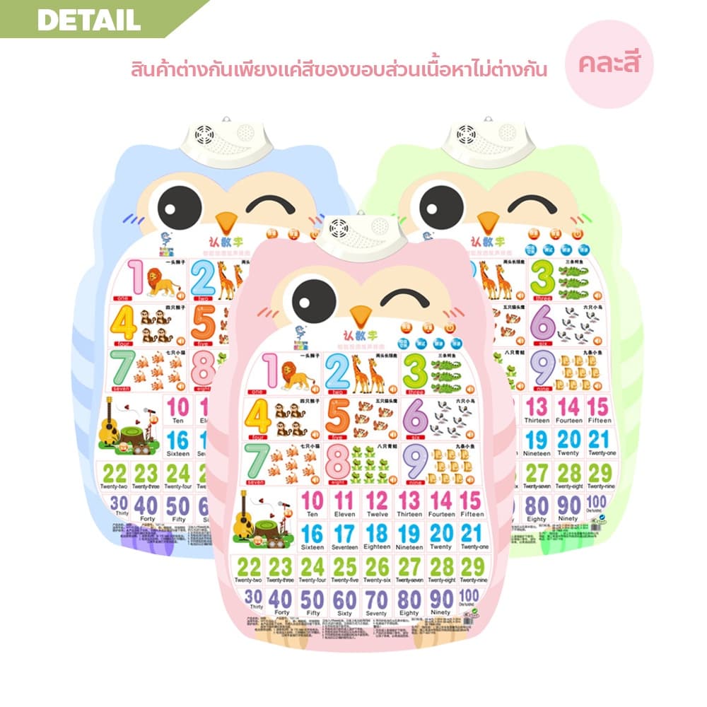 ERORO โปสเตอร์นกฮูกพูดได้ 1-3ภาษา กดมีเสียง สำหรับเรียนรู้คำศัพท์ภาษาจีน ภาษาอังกฤษ รูปที่ 6