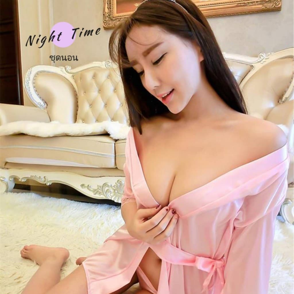 ชุดคลุมกิโมโน ชุดคลุมผ้าซาติน ชุดนอนเซ็กซี่ ชุดคลุมนอน ชุดนอนผ้าลื่น 6 สี N-008 รูปที่ 5