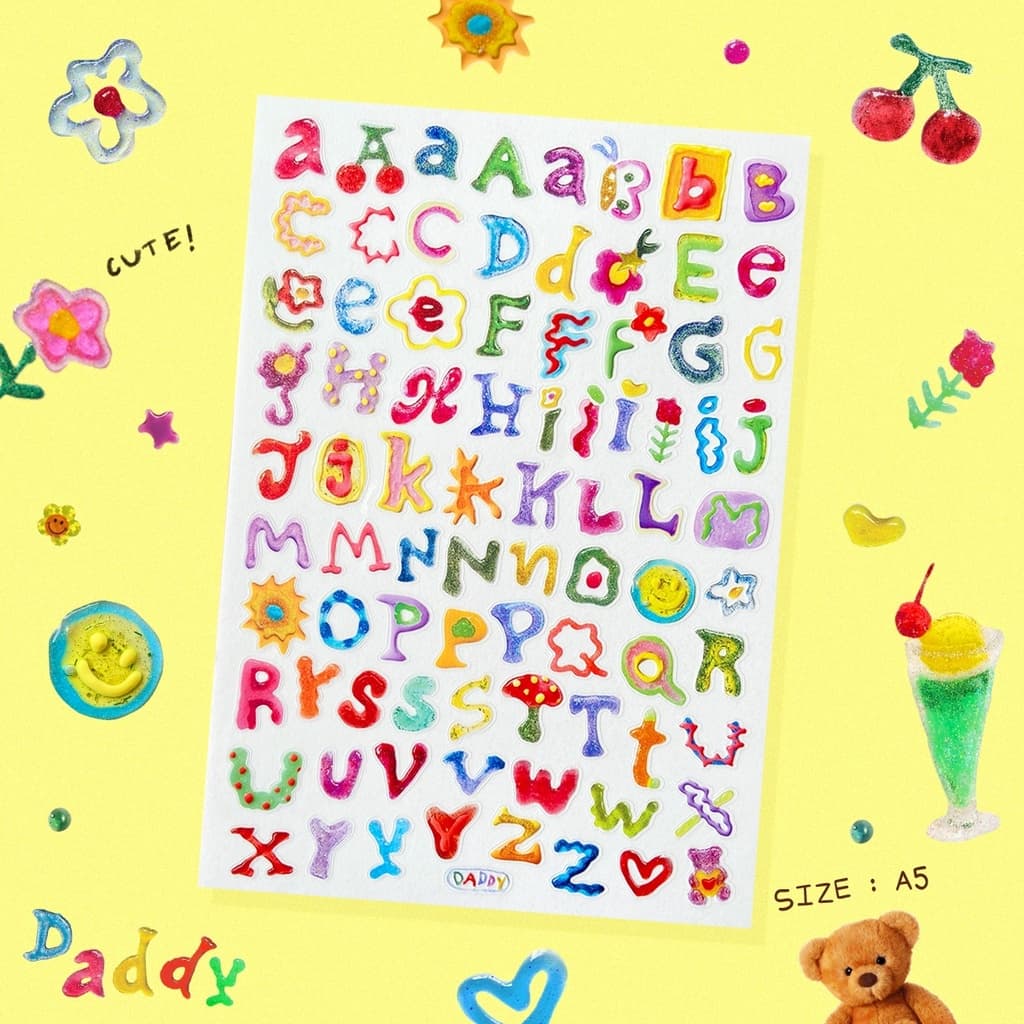 DADDY | Glitter Glue Alphabet Sticker A5 สติ๊กเกอร์ตกแต่ง ลายตัวอักษร เนื้อวิ้งๆ รูปที่ 1