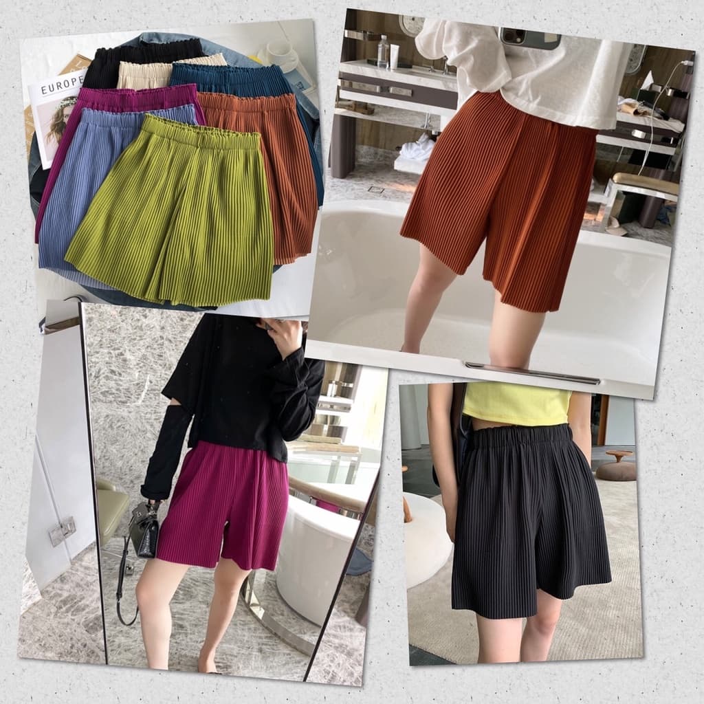 กางเกงพลีทขาสั้น ใส่สบาย อัดกลีบ พริ้วทรงสวย Free size รูปที่ 1