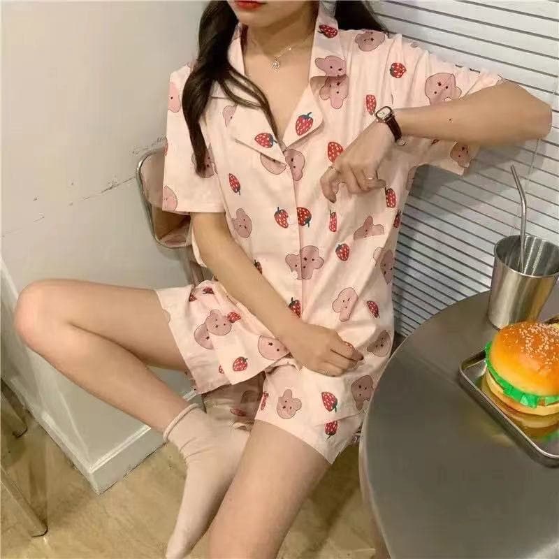 ชุดนอนผ้าคอตตอน ชุดนอนผู้หญิง แขนสั้นขาสั้น รูปที่ 7