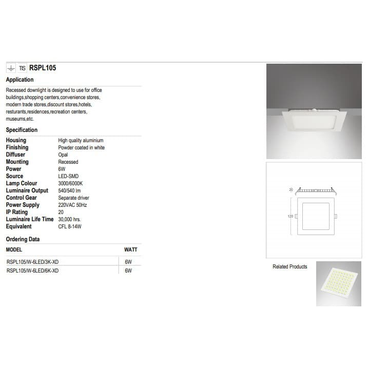 ดาวน์ไลท์แบบบาง Panel ทรงกลมและเหลี่ยม มีหลายขนาดให้เลือกสรร Lumax รูปที่ 7