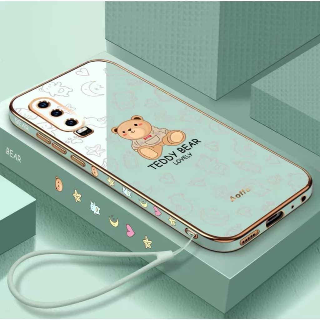 VIVO Y15s Y17 Y15 Y12 Y20 Y20S Y12s Y20S G Y50 Y30 Y30i V23E V23 5g Y51 Y31 Y51A Y53S V20 V20 2021 V21 5G Y76 ขอบตรง 90° Bear เคสโทรศัพท์เคลือบไฟฟ้า รูปที่ 2