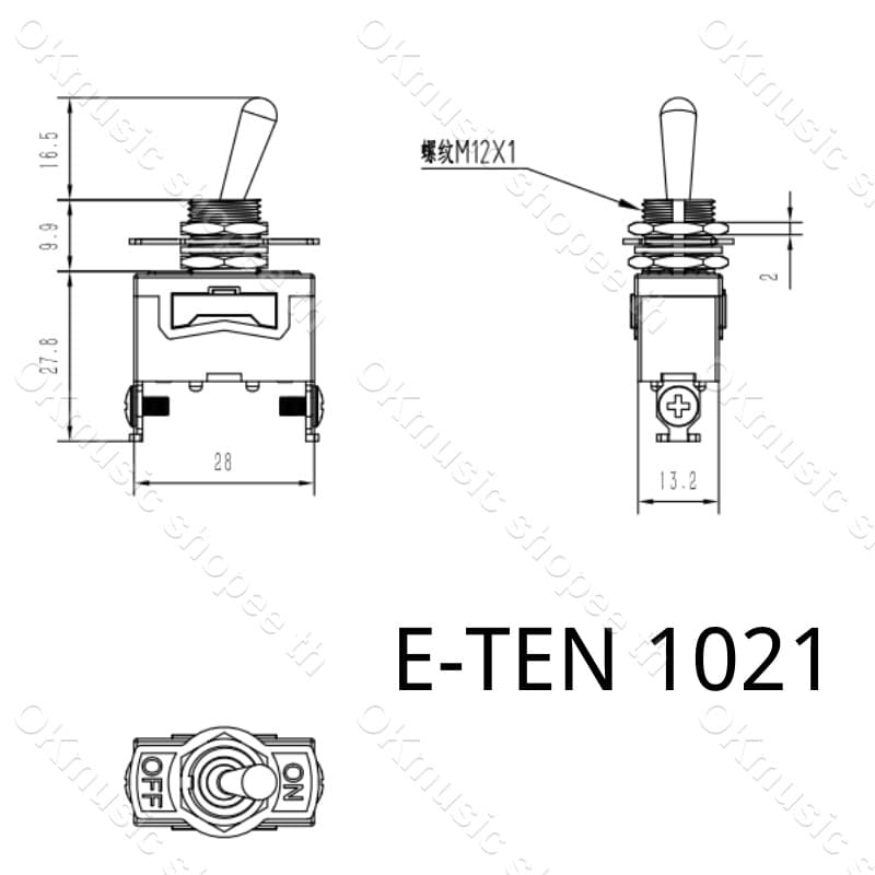 1 ชิ้น สวิทช์สลับ สีส้ม e-ten1021 2-pin on-off 15A 250V / สวิตซ์ mts - 102 spdt 6A 125VAC/3Aa 250VAC รูปที่ 9