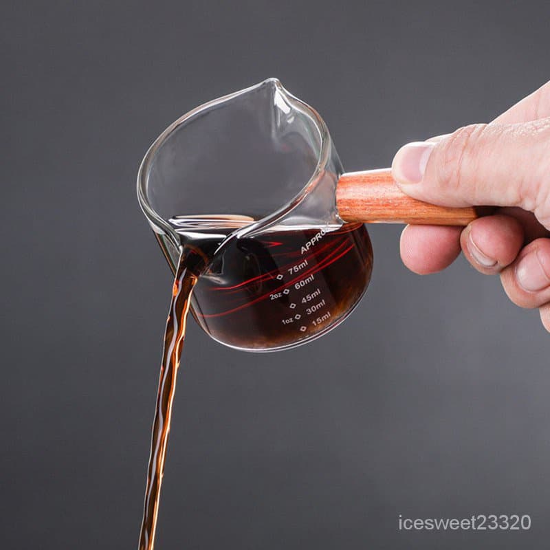 ThaiTop แก้วตวง กาแฟ ด้ามไม้ สองปากเท แก้วช็อต 75 มิลลิลิตร รูปที่ 4