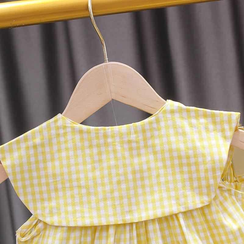 Babyonline I2 ชุดเซ็ต2ชิ้นเสื้อกางเกงขาสั้นสำหรับเด็กผู้หญิงลายสก็อต ผ้าฝ้าย รูปที่ 6
