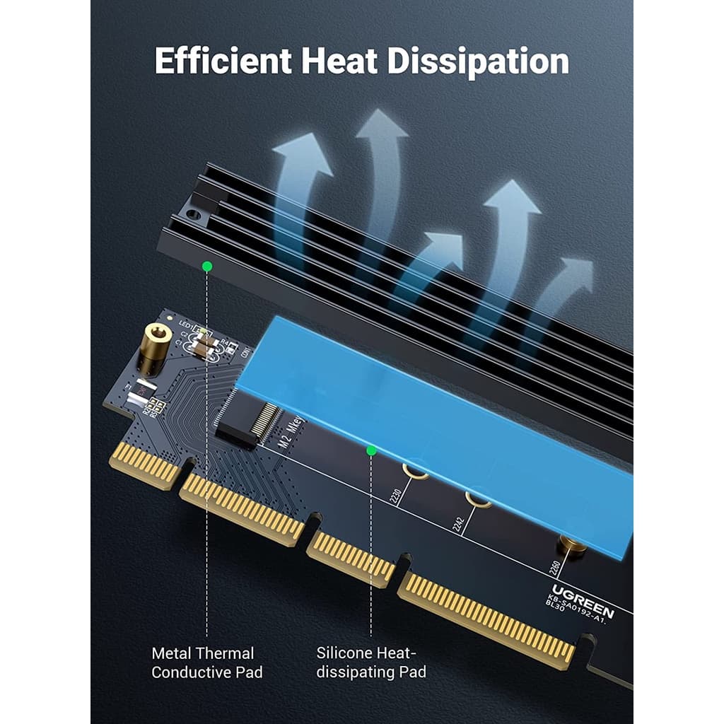 UGREEN รุ่น 30715 NVMe PCIe Adapter, M.2 SSD to PCIe 4.0 X16/X8/X4 Card with Heat Sink, M.2 PCIe Adapter for M-Key รูปที่ 6