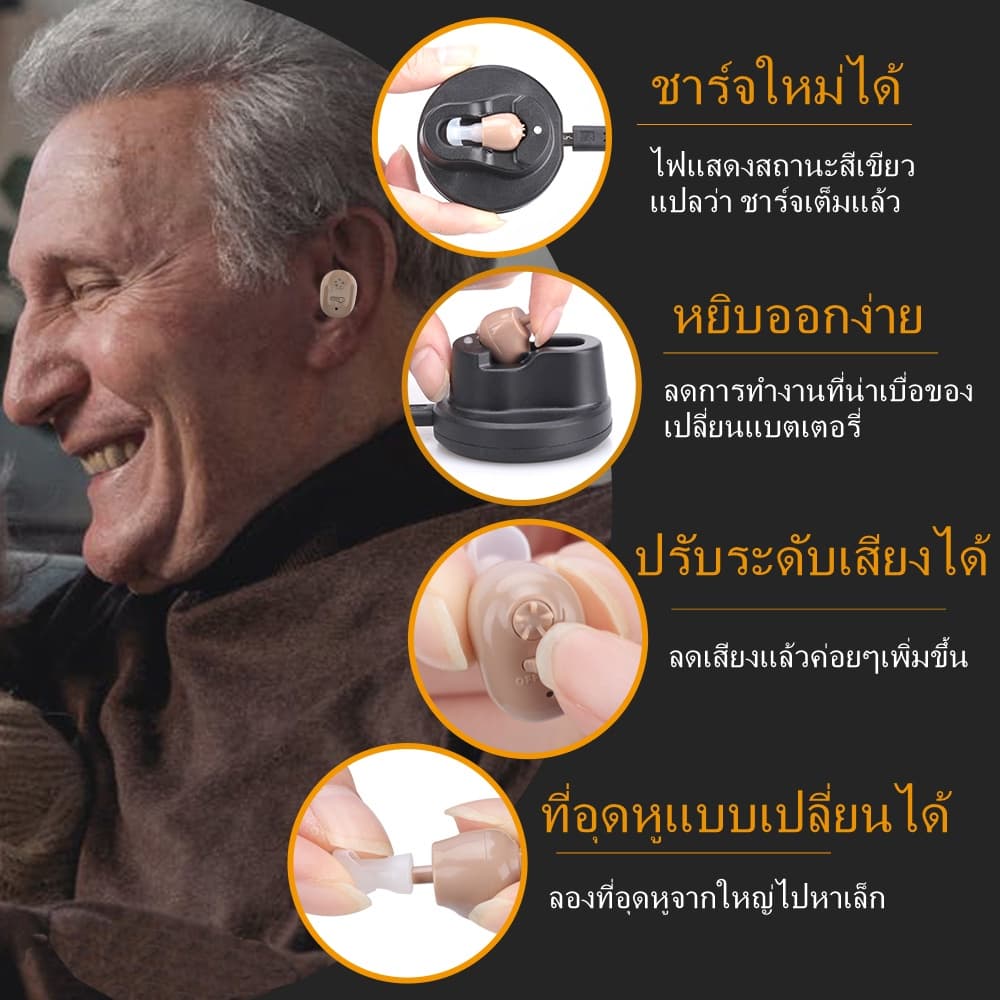 เครื่องช่วยฟัง ITE แบบชาร์จไฟขนาดเล็กเครื่องขยายเสียงที่มองไม่เห็นสำหรับการสูญเสียการได้ยินเครื่องช่วยคนหูหนวกสำหรับอุปกรณ์การได้ยินผู้สูงอายุ รูปที่ 6