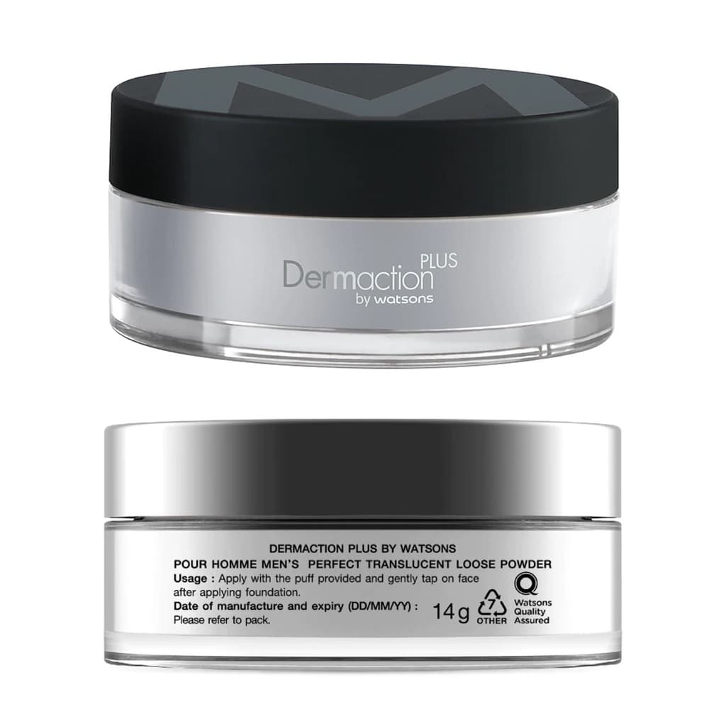 DERMACTION PLUS BY WATSONS Pour Homme Men’s Perfect Translucent Loose Powder 14g แป้งฝุ่นคุมมันเนื้อบางเบาสำหรับผู้ชาย รูปที่ 4