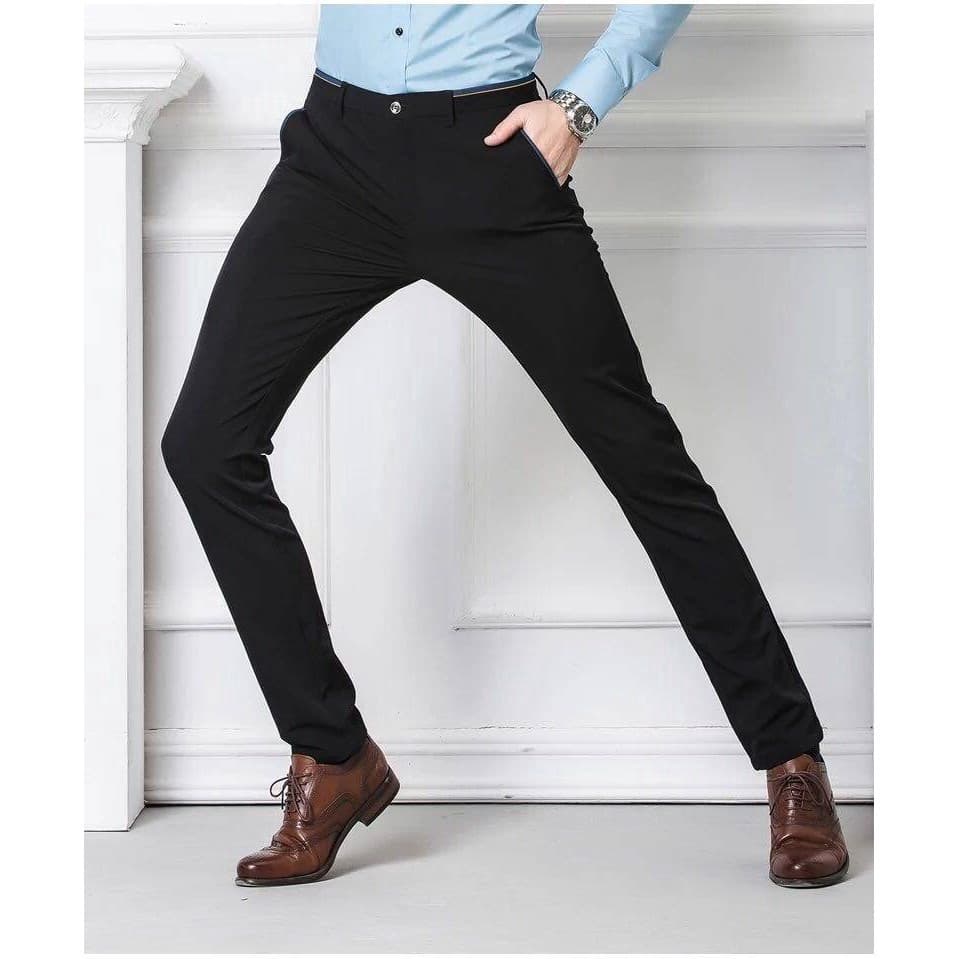 Ready Stock Mens Black Slacks Business Office อย่างเป็นทางการยืดกางเกงขายาวลําลอง Slimfit รูปที่ 4