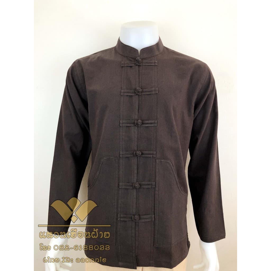 เสื้อผ้าฝ้าย ผ้าพื้นเมือง คอจีน กระดุมจีน กระเป๋าเฉียง แขนยาว รูปที่ 4